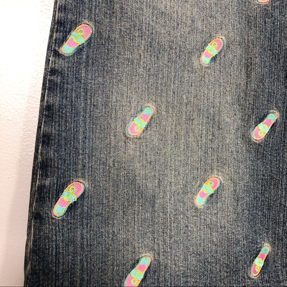 Lilly Pulitzer Embroidered Flip Flop Denim Skirt 4 - Picture 2 of 7